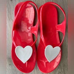 Red flat jelly sandals | size 8